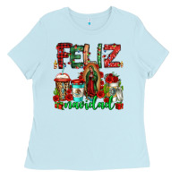 Baby Blue feliz navidad lady of Guadalupe christmas coffee Ladies Tee - Jasminsmagicworld