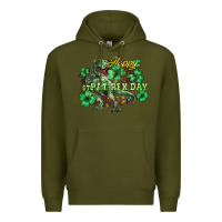 Army Green Happy St. Patrick's Day T-Rex Premium Hoodie - HowdyJamesFarm