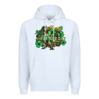 White Happy St. Patrick's Day T-Rex Premium Hoodie - HowdyJamesFarm