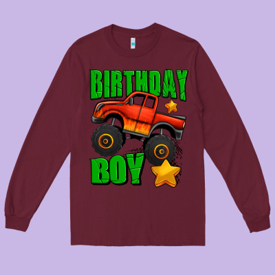 Birthday Boy Monster Truck Long Sleeve Tee Designed By Jasminsmagicworld