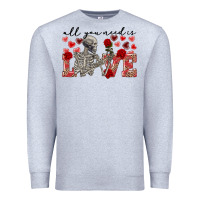 Heather Grey Skeleton all you need is love Premium Sweatshirt - FaDigitalArtStudio