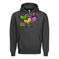 Charcoal Heather mardi gras heart Zipper Hoodie - CowGirlArtShop