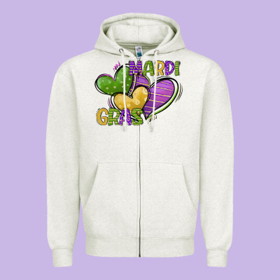 Mardi Gras Heart Zipper Hoodie Designed By Cowgirlartshop