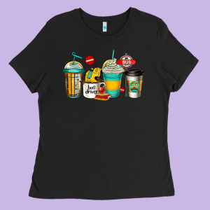 School Bus Driver Coffee Cups Ladies Tee Designed By Jasminsmagicworld