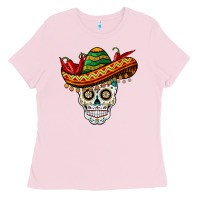 Bubblegum Pink cinco de mayo sombrero skull Ladies Tee - BarkalooDesign