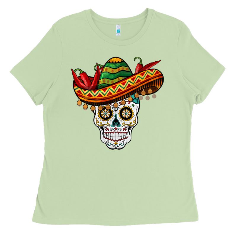 Cinco De Mayo Sombrero Skull Ladies Tee by BarkalooDesign | Teevron