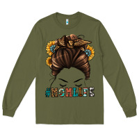 Army Green mom life messy bun Long Sleeve Tee - Jasminsmagicworld