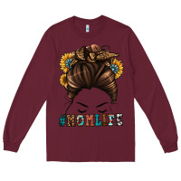 Burgundy mom life messy bun Long Sleeve Tee - Jasminsmagicworld