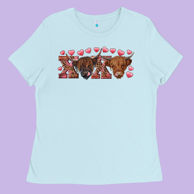 Xoxo Highland Cows Ladies Tee Designed By Ranaportraitstore