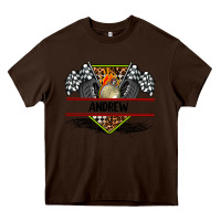 Chocolate Brown custom name race flag and race equipment Heavy Core Tee - AdoDesignShop
