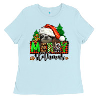 Baby Blue merry slothmas Ladies Tee - Jasminsmagicworld