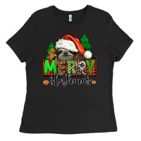 Black merry slothmas Ladies Tee - Jasminsmagicworld
