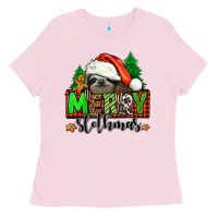 Bubblegum Pink merry slothmas Ladies Tee - Jasminsmagicworld