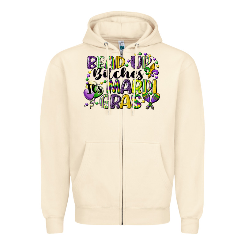 Bead Up Bitches Its Mardi Gras Zipper Hoodie by CowGirlArtShop | Teevron