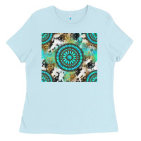 Baby Blue gemstone leopard cowhide Ladies Tee - NancyCooperArtShop