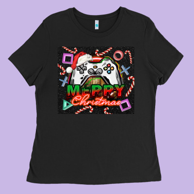 Gamer Merry Christmas Ladies Tee Designed By Nancycooperartshop