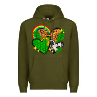 Army Green St. Patrick's Day hearts with leopard Premium Hoodie - HowdyJamesFarm