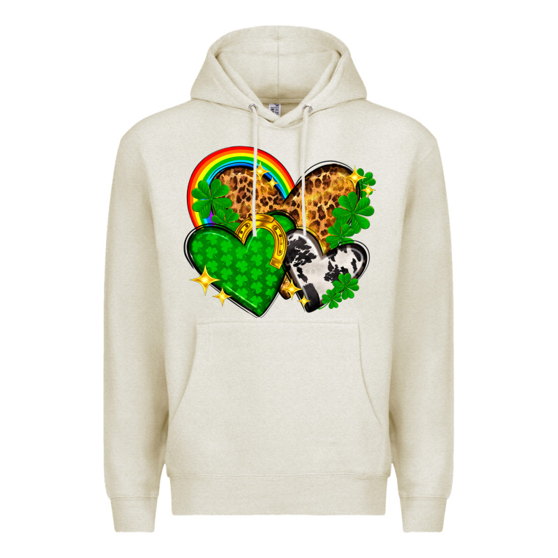 St. Patrick's Day Hearts With Leopard Premium Hoodie by HowdyJamesFarm | Teevron