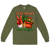 Army Green stay merry and bright peace hand Long Sleeve Tee - Jasminsmagicworld