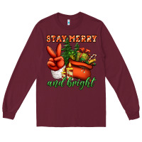 Burgundy stay merry and bright peace hand Long Sleeve Tee - Jasminsmagicworld