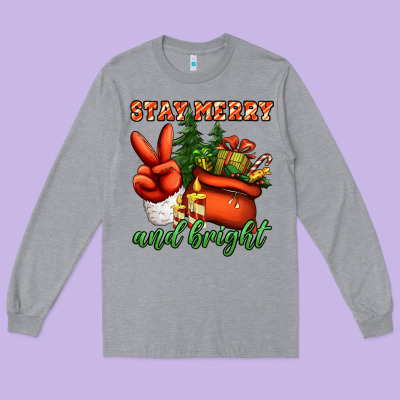 Stay Merry And Bright Peace Hand Long Sleeve Tee Designed By Jasminsmagicworld