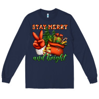 Navy stay merry and bright peace hand Long Sleeve Tee - Jasminsmagicworld