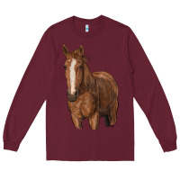 Burgundy brown horse Long Sleeve Tee - RanaPortraitStore