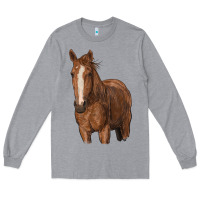 Heather Grey brown horse Long Sleeve Tee - RanaPortraitStore