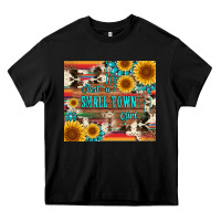 Black just a small town girl with gemstone sunflower serape and cowhide Heavy Core Tee - Artiststas