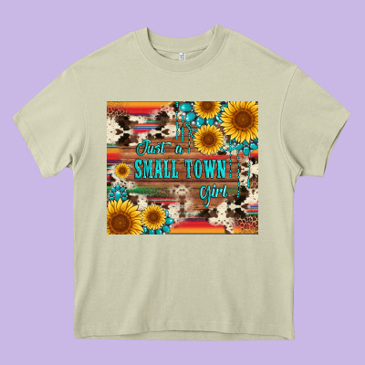 Just A Small Town Girl With Gemstone Sunflower Serape And Cowhide Heavy Core Tee Designed By Artiststas