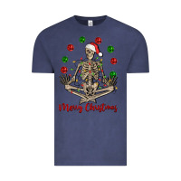 Vintage Denim Merry Christmas skeleton Vintage Tee - NancyCooperArtShop