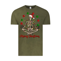 Vintage Olive Merry Christmas skeleton Vintage Tee - NancyCooperArtShop