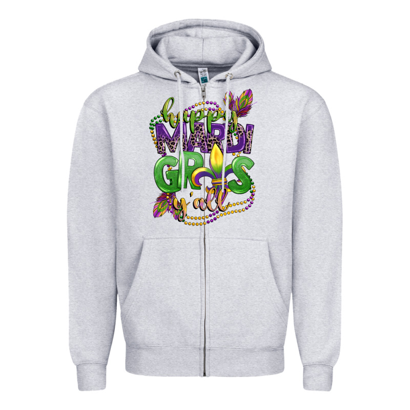 Happy Mardi Gras Yall Zipper Hoodie by CowGirlArtShop | Teevron