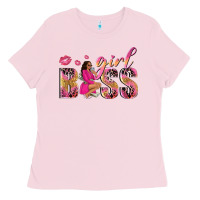 Bubblegum Pink girl boss afro black woman Ladies Tee - NancyCooperArtShop