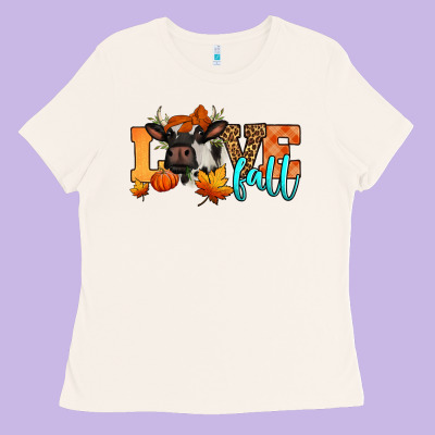 Love Fall Holstein Cow Ladies Tee Designed By Jasminsmagicworld