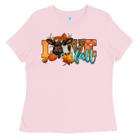 Bubblegum Pink love fall holstein cow Ladies Tee - Jasminsmagicworld