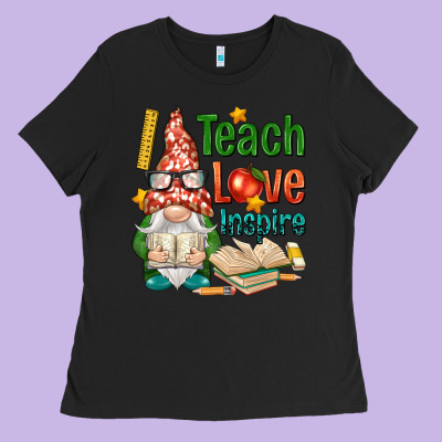 Gnome Teach Love Inspire Ladies Tee Designed By Nancycooperartshop