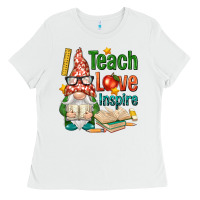 White gnome teach love inspire Ladies Tee - NancyCooperArtShop