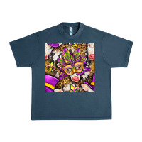 Midnight Navy Mardi Gras cow with carnival mask seamless pattern Urban Heavy Tee - BundleAndBundleShop