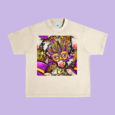 Mardi Gras Cow With Carnival Mask Seamless Pattern Urban Heavy Tee Designed By Bundleandbundleshop