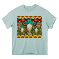 Arona bull skulls gemstones and cactus with leopard and aztec Heavy Core Tee - Artiststas