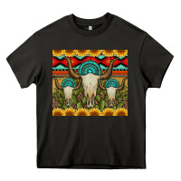 Asphalt bull skulls gemstones and cactus with leopard and aztec Heavy Core Tee - Artiststas