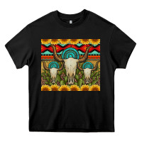 Black bull skulls gemstones and cactus with leopard and aztec Heavy Core Tee - Artiststas