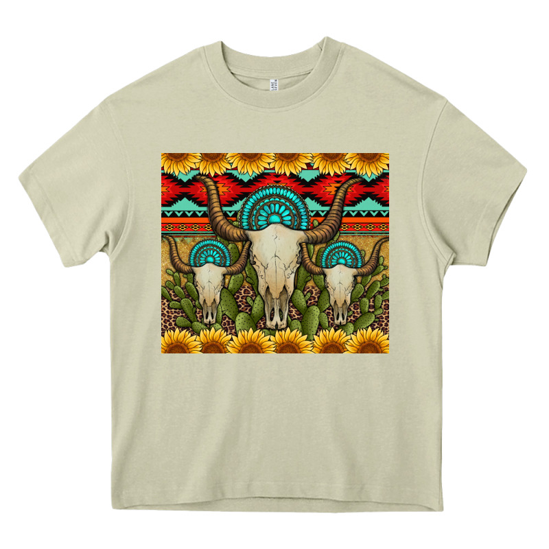 Bull Skulls Gemstones And Cactus With Leopard And Aztec Heavy Core Tee by Artiststas | Teevron
