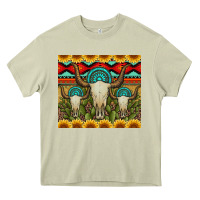 Mossy bull skulls gemstones and cactus with leopard and aztec Heavy Core Tee - Artiststas