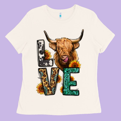 Love Long Haired Cow Ladies Tee Designed By Jasminsmagicworld