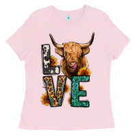 Bubblegum Pink love long haired cow Ladies Tee - Jasminsmagicworld