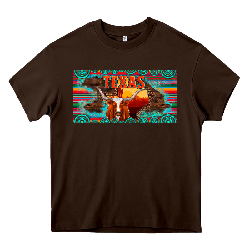 Texas And Map With Longhorn Serape Gemstone Licanse Plate Heavy Core Tee by Artiststas | Teevron