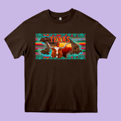 Texas And Map With Longhorn Serape Gemstone Licanse Plate Heavy Core Tee Designed By Artiststas