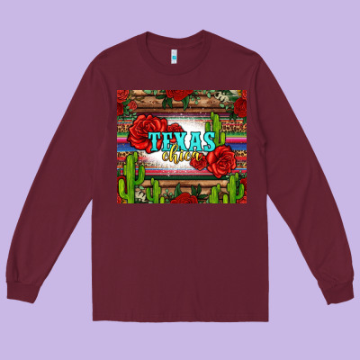 Texas Chica With Roses Long Sleeve Tee Designed By Jasminsmagicworld